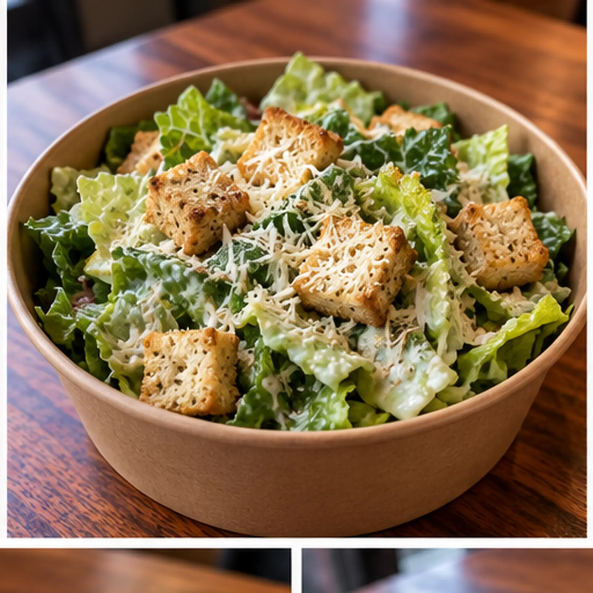 Famous Caesar salad with romaine, shaved Parmesan, golden croutons and creamy Caesar dressing